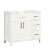 36" Bathroom Vanity with Sink Top, Bathroom Vanity Cabinet with Two Doors and Three Drawers, Solid Wood , MDF Boards ,One Package