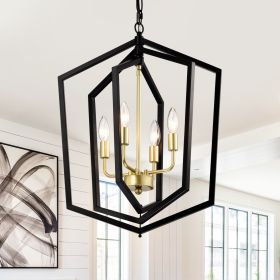 18.11" Matte Black + Gold Chandelier for Dining Room (Color: as Pic)